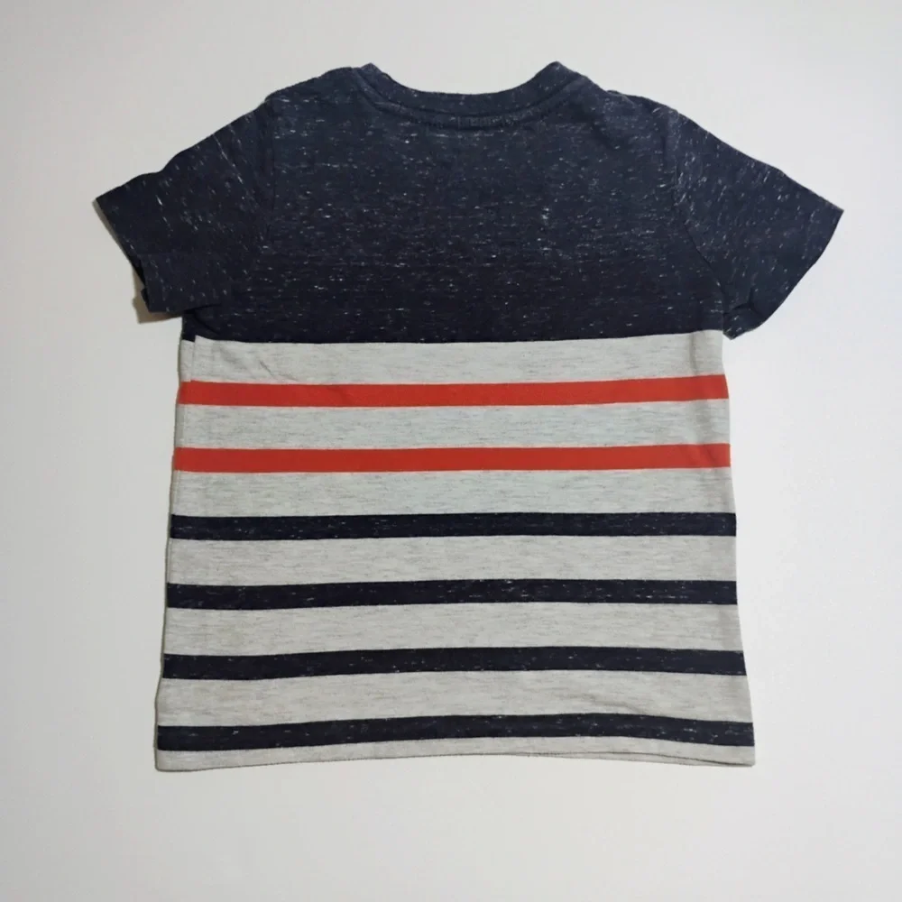 Cat & Jack Boys Striped Pocket Tee 3T Navy Orange Gray Short Sleeve Shirt